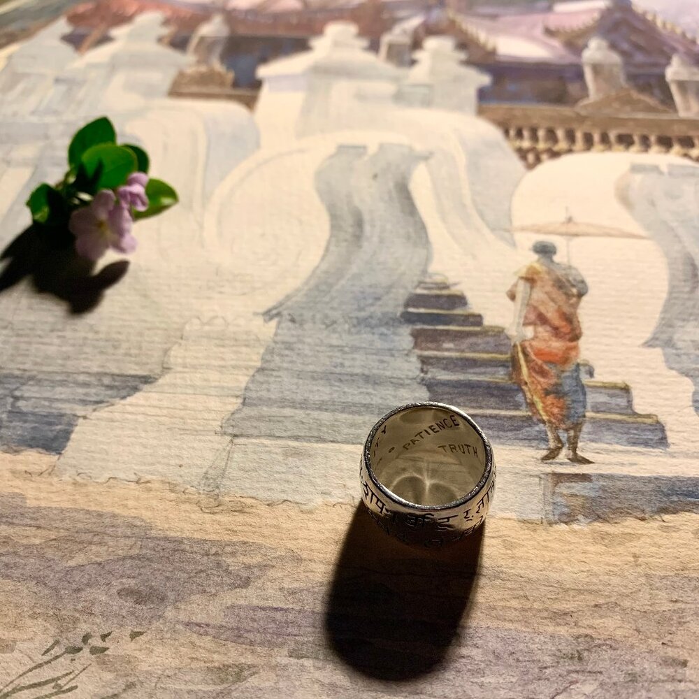 Me & Ro Sterling Silver Wide Sanskrit Ring